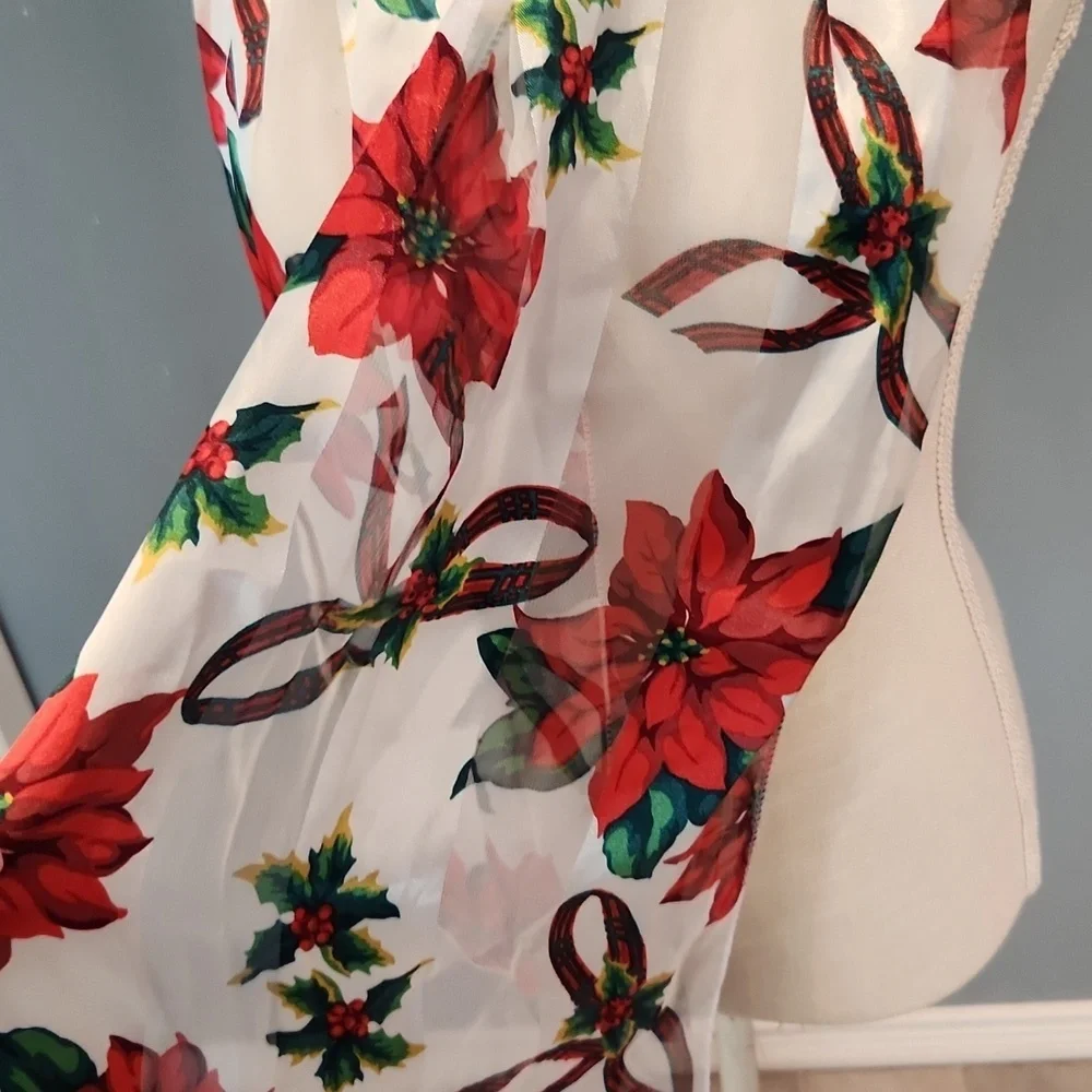 JC Penny's Satin Sheer Christmas Ribbon Poinsettea Holiday Wrap Scarf Holiday